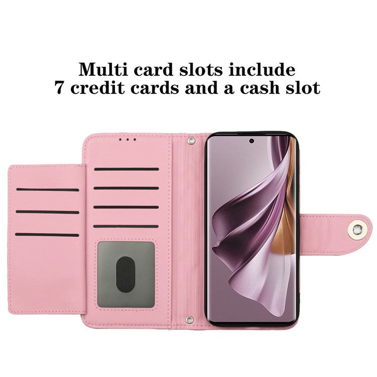 YB Imprinting Series-8 for Oppo Reno10 Pro 5G (Global) / Reno10 5G (Global) Case Wallet Rhombus Pattern Cover - Pink