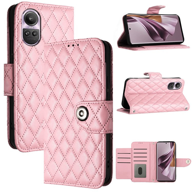 YB Imprinting Series-8 for Oppo Reno10 Pro 5G (Global) / Reno10 5G (Global) Case Wallet Rhombus Pattern Cover - Pink