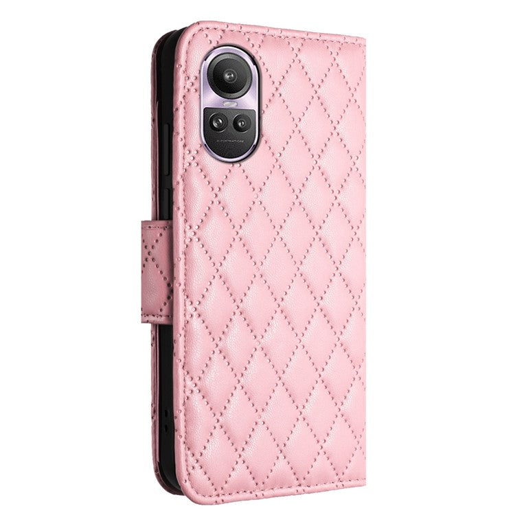 YB Imprinting Series-8 for Oppo Reno10 Pro 5G (Global) / Reno10 5G (Global) Case Wallet Rhombus Pattern Cover - Pink