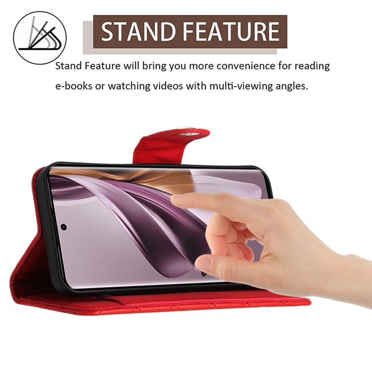YB Imprinting Series-8 for Oppo Reno10 Pro 5G (Global) / Reno10 5G (Global) Case Wallet Rhombus Pattern Cover - Red