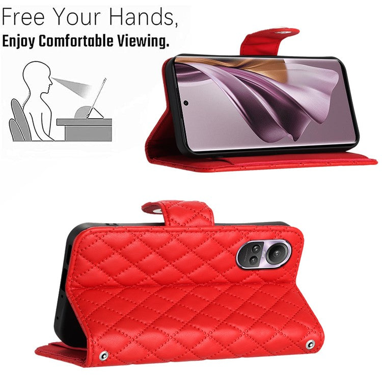 YB Imprinting Series-8 for Oppo Reno10 Pro 5G (Global) / Reno10 5G (Global) Case Wallet Rhombus Pattern Cover - Red
