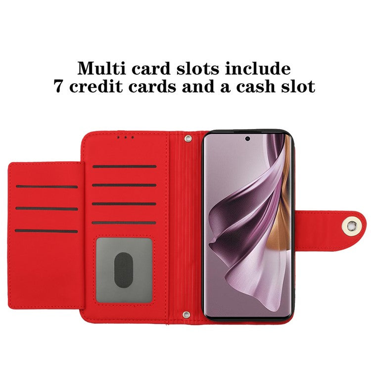 YB Imprinting Series-8 for Oppo Reno10 Pro 5G (Global) / Reno10 5G (Global) Case Wallet Rhombus Pattern Cover - Red