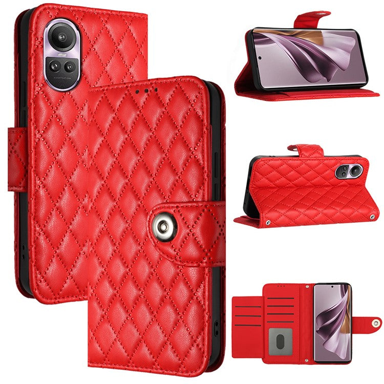 YB Imprinting Series-8 for Oppo Reno10 Pro 5G (Global) / Reno10 5G (Global) Case Wallet Rhombus Pattern Cover - Red
