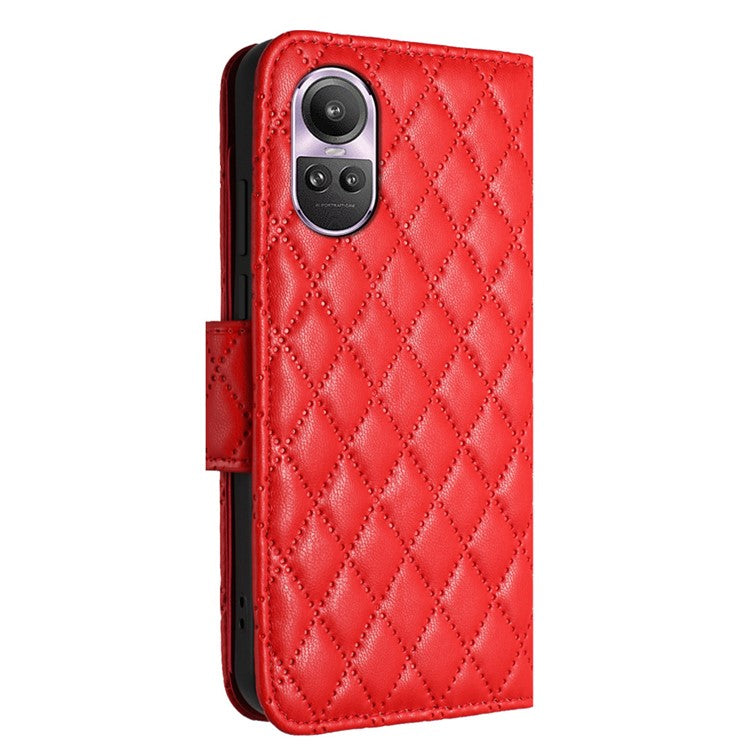 YB Imprinting Series-8 for Oppo Reno10 Pro 5G (Global) / Reno10 5G (Global) Case Wallet Rhombus Pattern Cover - Red