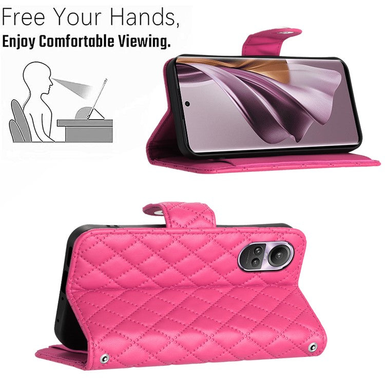 YB Imprinting Series-8 for Oppo Reno10 Pro 5G (Global) / Reno10 5G (Global) Case Wallet Rhombus Pattern Cover - Rose