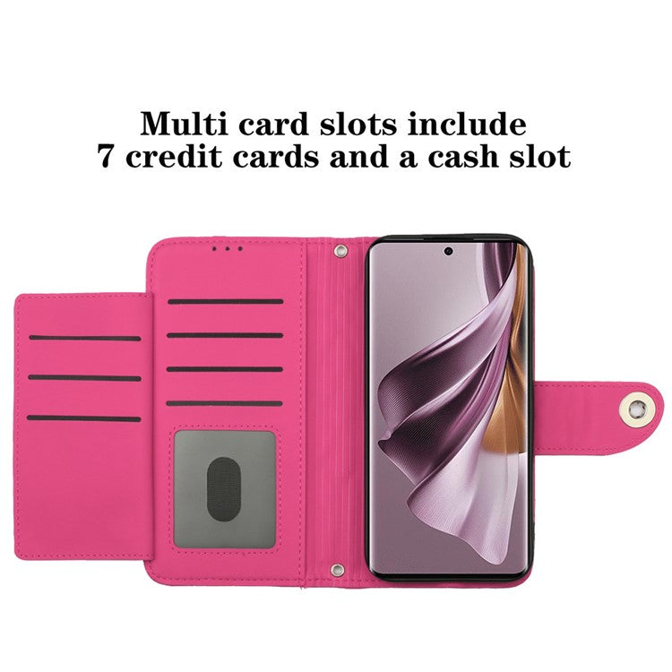 YB Imprinting Series-8 for Oppo Reno10 Pro 5G (Global) / Reno10 5G (Global) Case Wallet Rhombus Pattern Cover - Rose