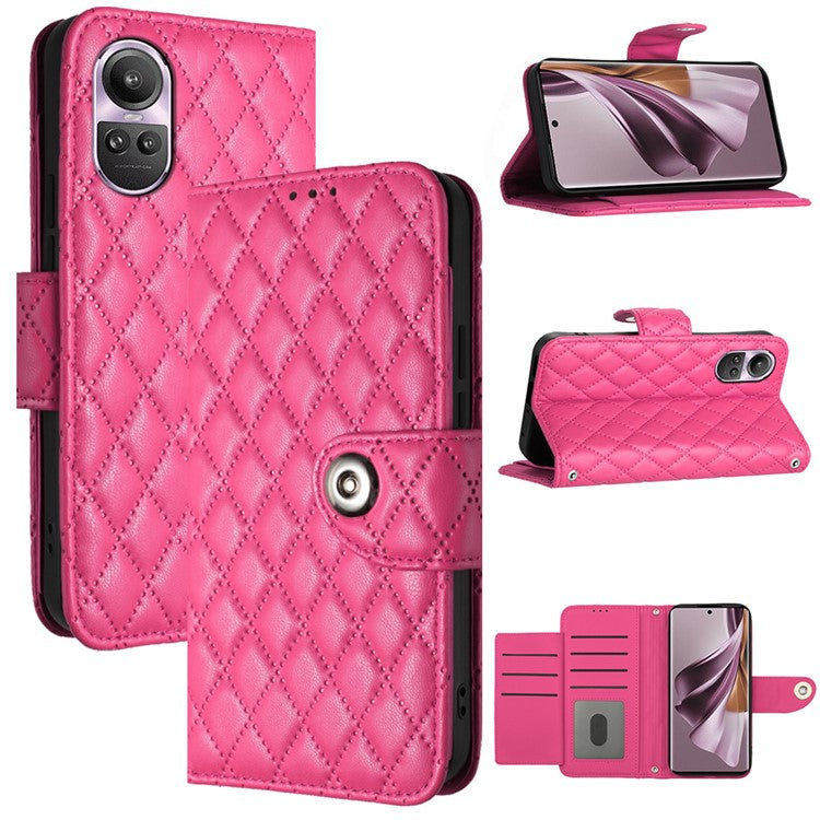 YB Imprinting Series-8 for Oppo Reno10 Pro 5G (Global) / Reno10 5G (Global) Case Wallet Rhombus Pattern Cover - Rose
