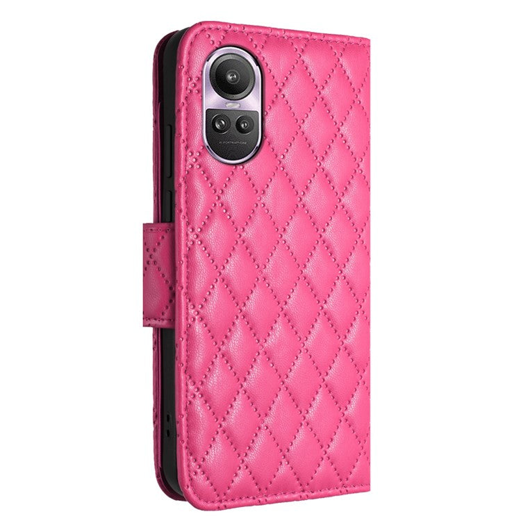 YB Imprinting Series-8 for Oppo Reno10 Pro 5G (Global) / Reno10 5G (Global) Case Wallet Rhombus Pattern Cover - Rose
