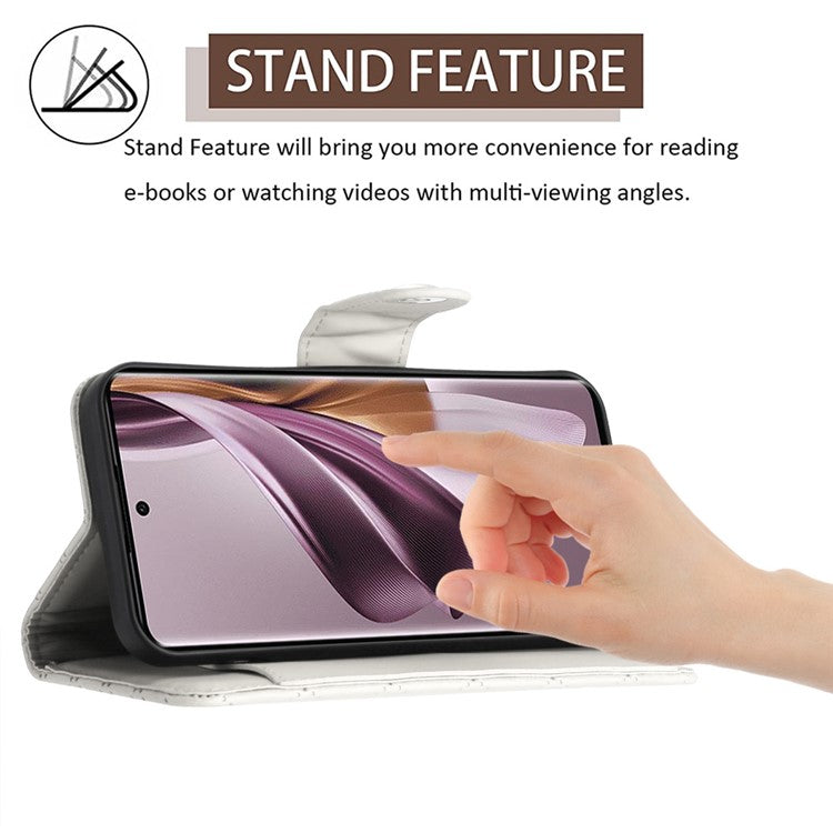 YB Imprinting Series-8 for Oppo Reno10 Pro 5G (Global) / Reno10 5G (Global) Case Wallet Rhombus Pattern Cover - White
