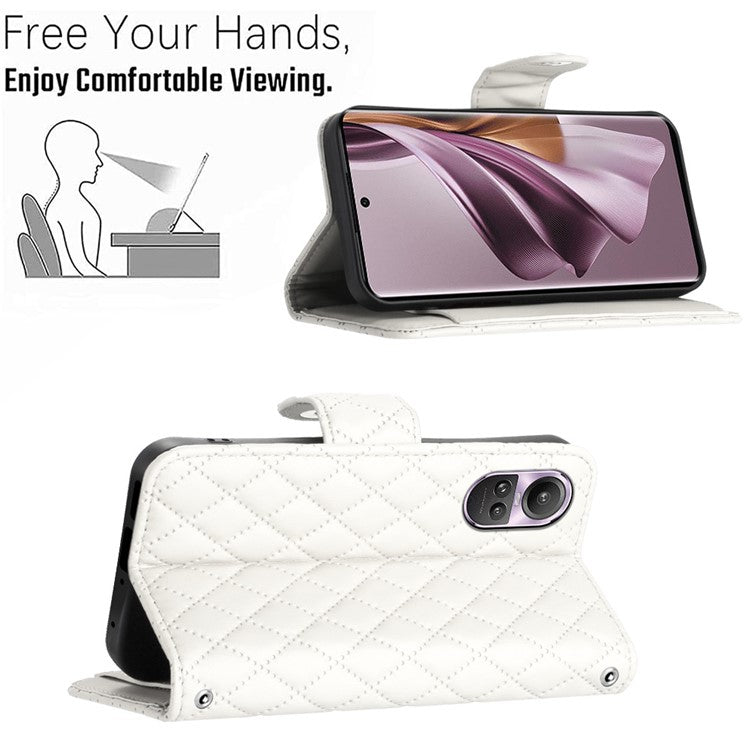 YB Imprinting Series-8 for Oppo Reno10 Pro 5G (Global) / Reno10 5G (Global) Case Wallet Rhombus Pattern Cover - White