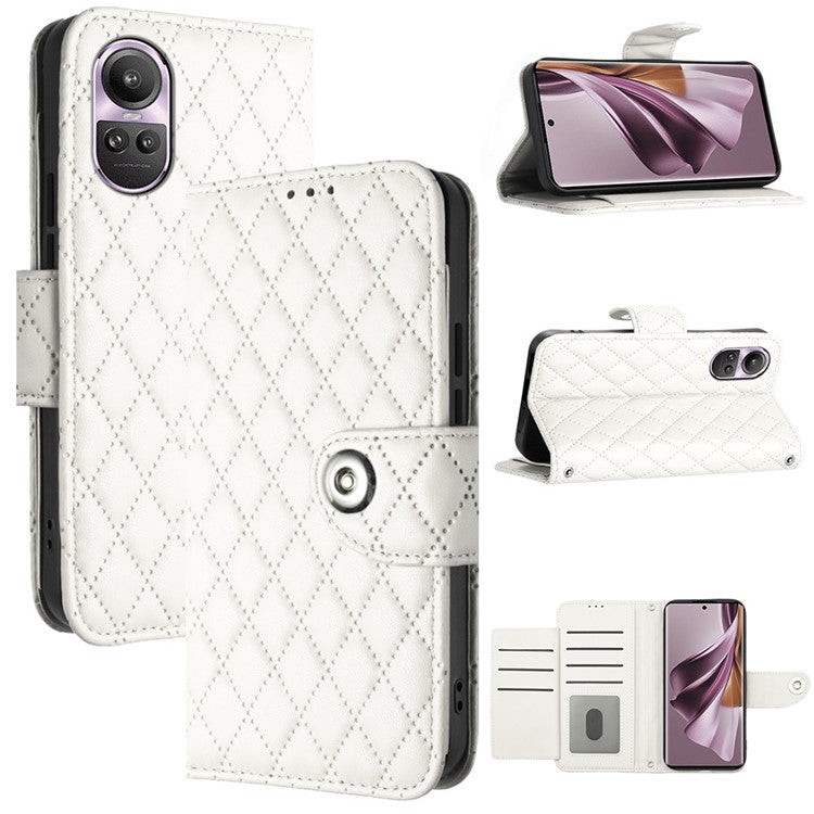 YB Imprinting Series-8 for Oppo Reno10 Pro 5G (Global) / Reno10 5G (Global) Case Wallet Rhombus Pattern Cover - White
