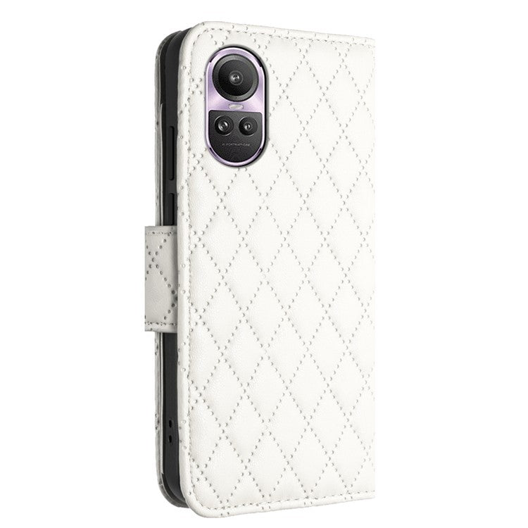 YB Imprinting Series-8 for Oppo Reno10 Pro 5G (Global) / Reno10 5G (Global) Case Wallet Rhombus Pattern Cover - White