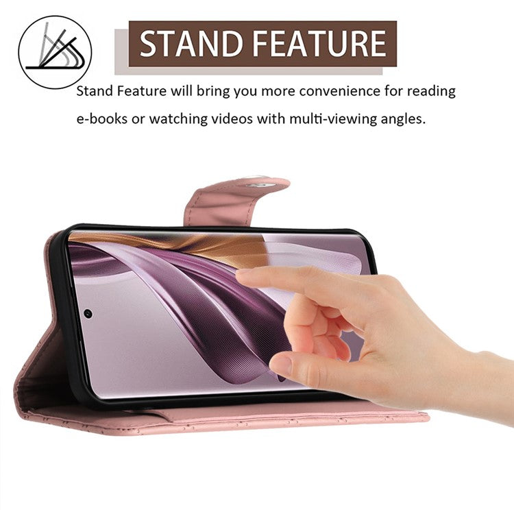 YB Imprinting Series-8 for Oppo Reno10 Pro 5G (Global) / Reno10 5G (Global) Case Wallet Rhombus Pattern Cover - Coral