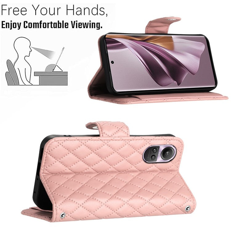 YB Imprinting Series-8 for Oppo Reno10 Pro 5G (Global) / Reno10 5G (Global) Case Wallet Rhombus Pattern Cover - Coral
