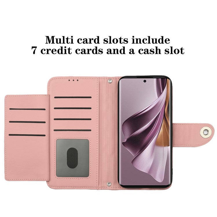 YB Imprinting Series-8 for Oppo Reno10 Pro 5G (Global) / Reno10 5G (Global) Case Wallet Rhombus Pattern Cover - Coral