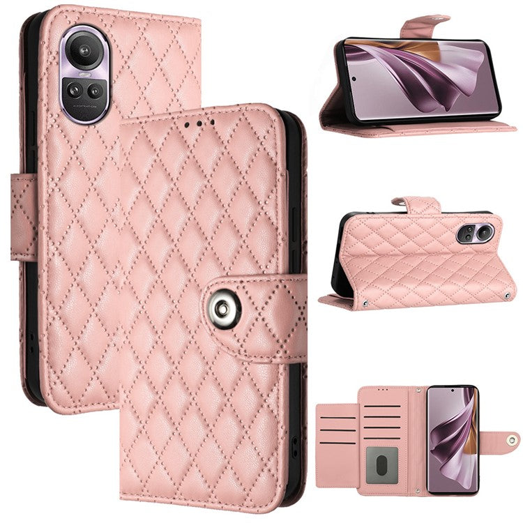 YB Imprinting Series-8 for Oppo Reno10 Pro 5G (Global) / Reno10 5G (Global) Case Wallet Rhombus Pattern Cover - Coral
