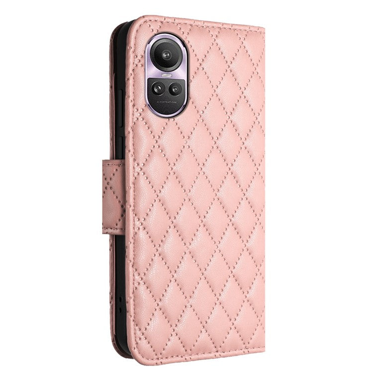 YB Imprinting Series-8 for Oppo Reno10 Pro 5G (Global) / Reno10 5G (Global) Case Wallet Rhombus Pattern Cover - Coral