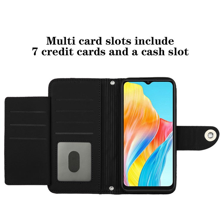 YB Imprinting Series-8 for Oppo A38 4G / A18 4G Case with 7 Card Slots Leather Wallet Phone Cover - Black