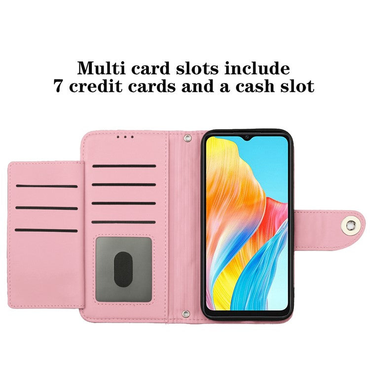 YB Imprinting Series-8 for Oppo A38 4G / A18 4G Case with 7 Card Slots Leather Wallet Phone Cover - Pink
