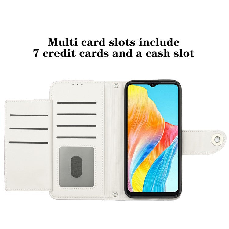YB Imprinting Series-8 for Oppo A38 4G / A18 4G Case with 7 Card Slots Leather Wallet Phone Cover - White