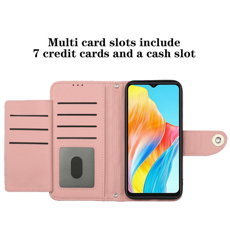 YB Imprinting Series-8 for Oppo A38 4G / A18 4G Case with 7 Card Slots Leather Wallet Phone Cover - Coral