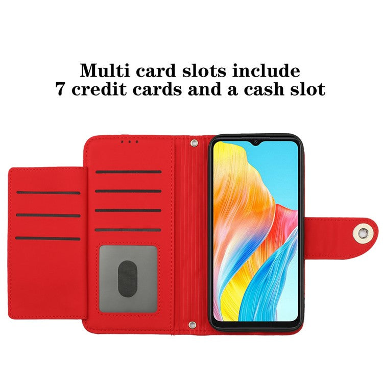 YB Imprinting Series-8 for Oppo A38 4G / A18 4G Case with 7 Card Slots Leather Wallet Phone Cover - Red
