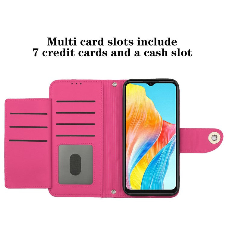 YB Imprinting Series-8 for Oppo A38 4G / A18 4G Case with 7 Card Slots Leather Wallet Phone Cover - Rose
