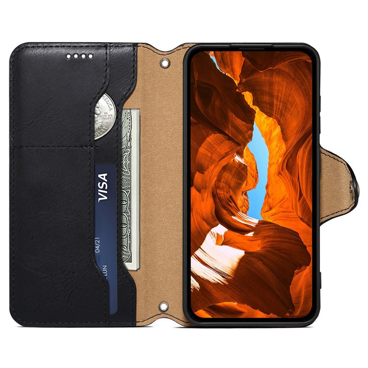 DENIOR For Samsung Galaxy A51 4G SM-A515 Case Leather Phone Cover with Wallet Stand - Black