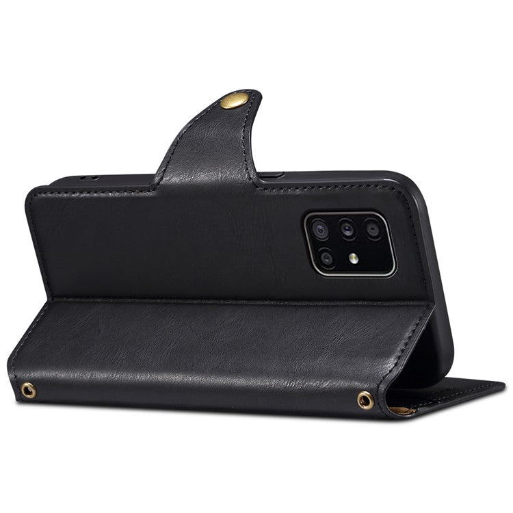 DENIOR For Samsung Galaxy A51 4G SM-A515 Case Leather Phone Cover with Wallet Stand - Black