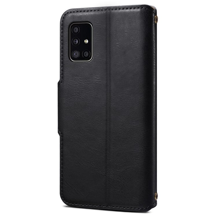 DENIOR For Samsung Galaxy A51 4G SM-A515 Case Leather Phone Cover with Wallet Stand - Black