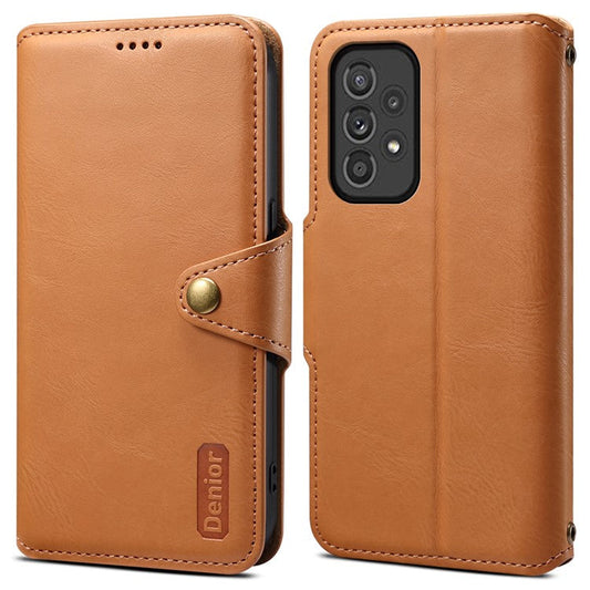 DENIOR For Samsung Galaxy A33 5G Case Wallet PU Leather Drop-proof Phone Cover - Khaki