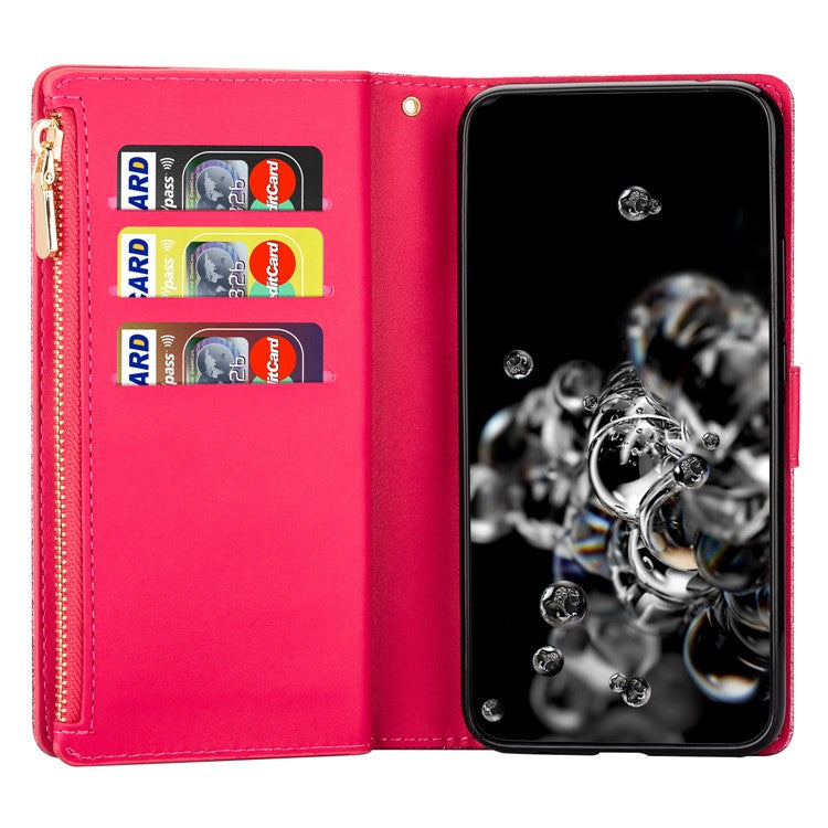 For Samsung Galaxy S23 FE Wallet Case Shiny Glitter Zipper Leather Phone Cover - Rose