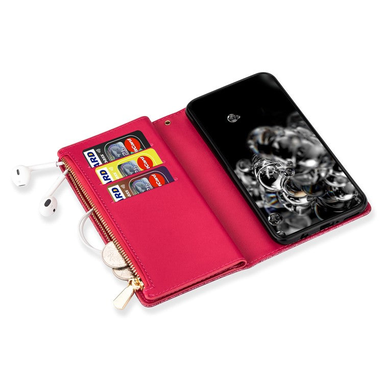 For Samsung Galaxy S23 FE Wallet Case Shiny Glitter Zipper Leather Phone Cover - Rose