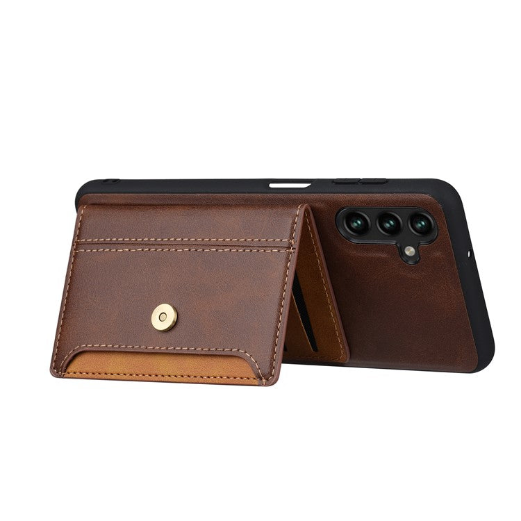For Samsung Galaxy A15 4G / 5G Back Case with Card Holder PU Leather+TPU Phone Cover - Black