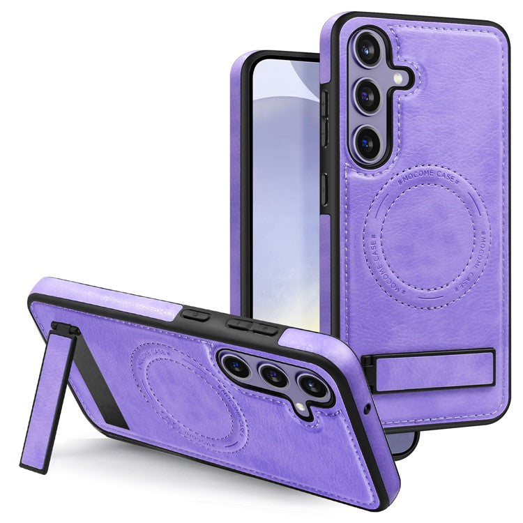 For Samsung Galaxy S24+ Case Kickstand Leather+TPU+PC Magnetic Phone Cover - Light Purple