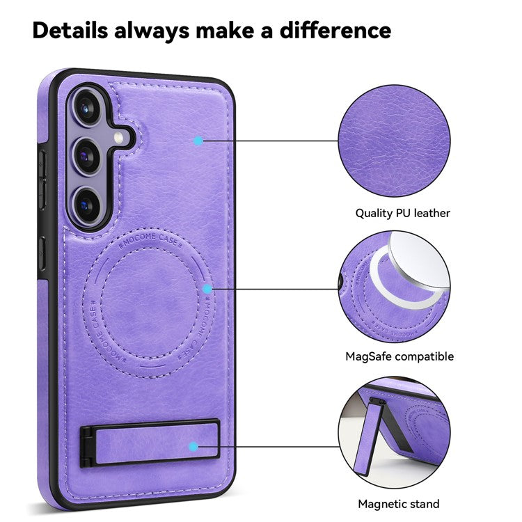 For Samsung Galaxy S24+ Case Kickstand Leather+TPU+PC Magnetic Phone Cover - Light Purple