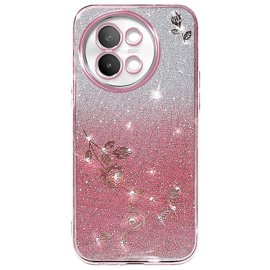 KADEM For vivo S18e 5G Case Scratch Proof Glitter TPU Phone Cover with Rhinestone Decor - Rose Gold