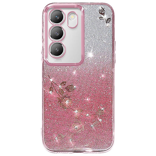 KADEM For vivo V30 Lite 5G Shockproof Case Glitter TPU Phone Cover with Rhinestone Decor - Rose Gold