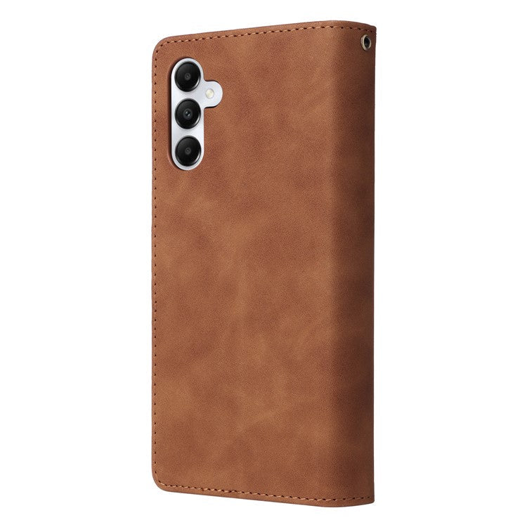 For Samsung Galaxy S23 FE Case Ziiper Leather Phone Cover with Multiple Card Slots Wallet - Brown