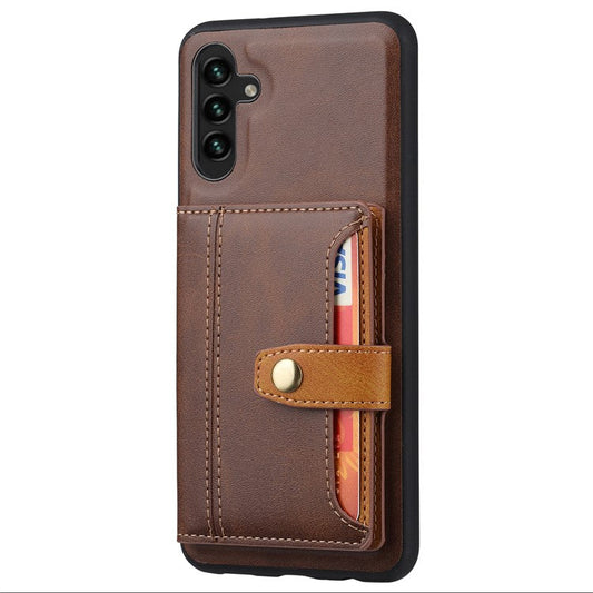 For Samsung Galaxy A25 5G (Global) (161.0 x 76.5 x 8.3mm) Case Card Holder Leather+TPU Phone Cover - Brown