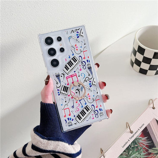 For Samsung Galaxy S23 Ultra Case Ring Kickstand Anti-drop Airbag TPU Cell Phone Cover - Musical Notes