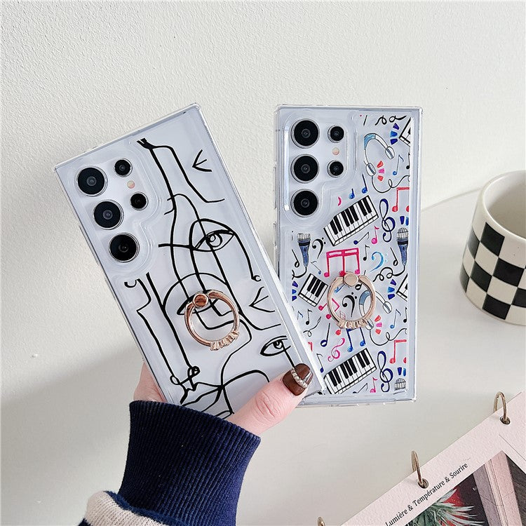 For Samsung Galaxy S23 Ultra Case Ring Kickstand Anti-drop Airbag TPU Cell Phone Cover - Musical Notes