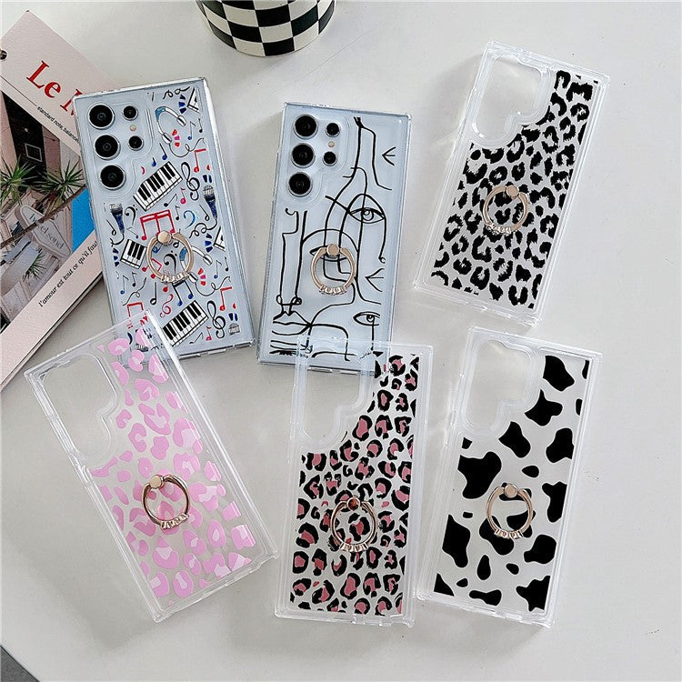 For Samsung Galaxy S23 Ultra Case Ring Kickstand Anti-drop Airbag TPU Cell Phone Cover - Musical Notes