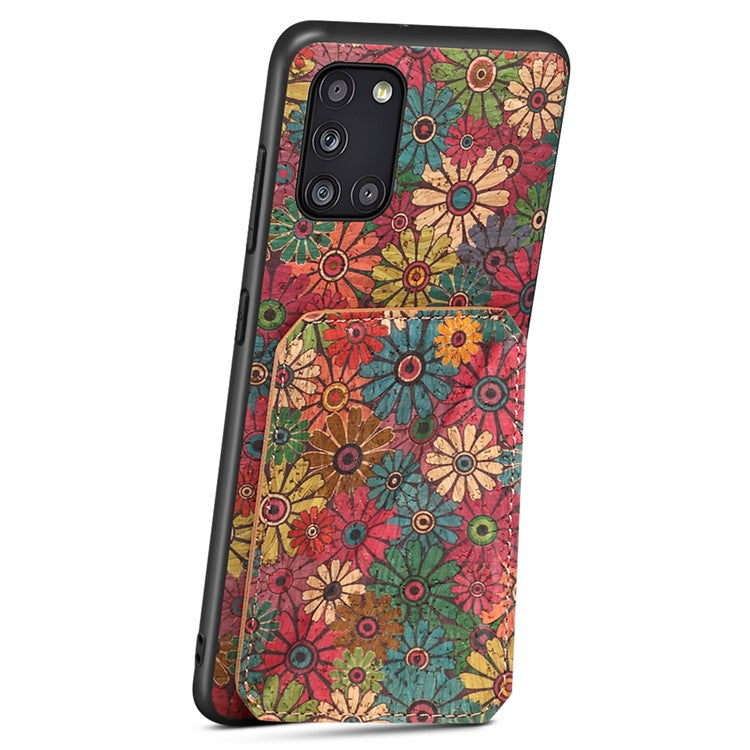 For Samsung Galaxy A31 Cell Phone Case Kickstand Leather Drop Protection Cover - Spring  /  Green
