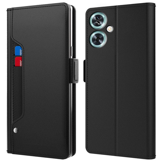 For OnePlus Nord N30 SE 5G Cover Phone Shell with Mirror PU+TPU Leather Card Holder - Black
