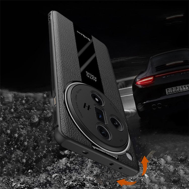 Q.COO For Oppo Find X7 Ultra Back Phone Cover PU Leather+TPU+Acrylic Dustproof Case - Black