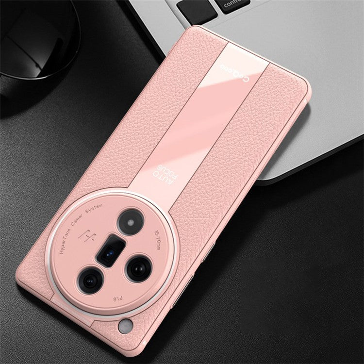 Q.COO For Oppo Find X7 Ultra Back Phone Cover PU Leather+TPU+Acrylic Dustproof Case - Pink