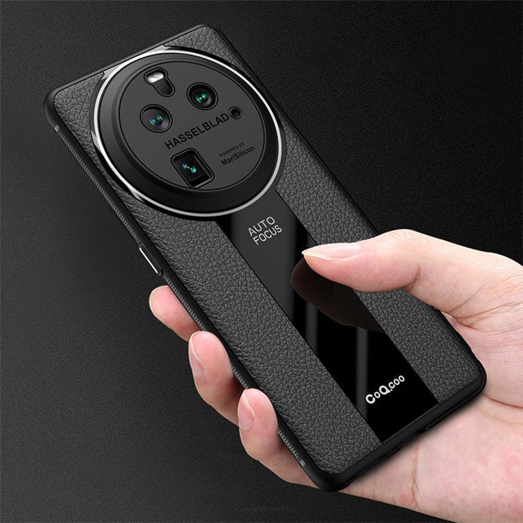 Q.COO For Oppo Find X6 Pro Case Fall Protection PU Leather+TPU+Acrylic Protective Back Cover - Black