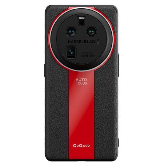 Q.COO For Oppo Find X6 Pro Case Fall Protection PU Leather+TPU+Acrylic Protective Back Cover - Red