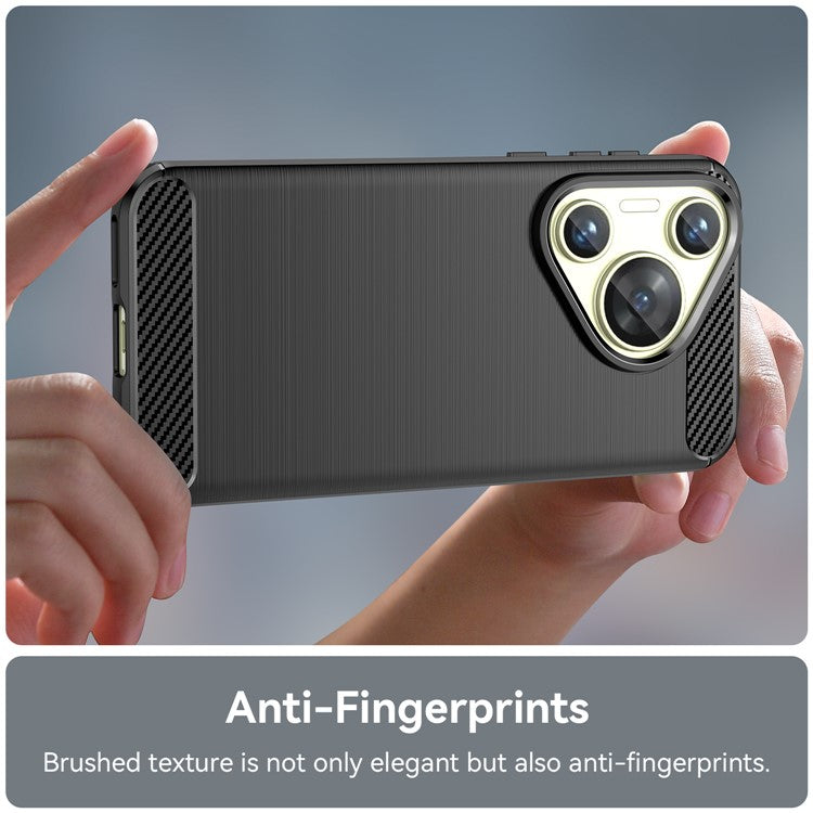 For Huawei Pura 70 Case Brushed TPU Phone Back Cover Carbon Fiber Texture - Black
